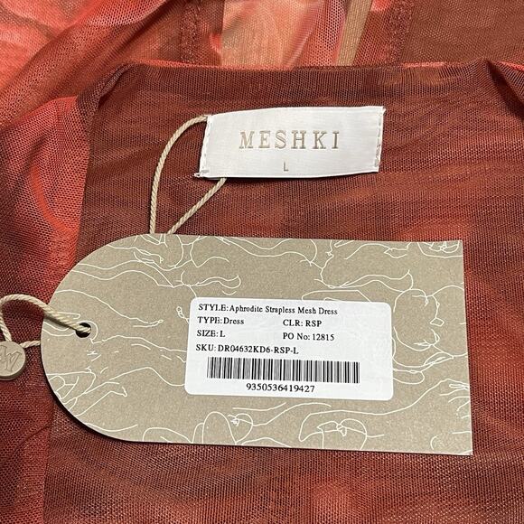Meshki Aphrodite Strapless Mesh Midi Dress Size L Red Rose Print Sheer Party NWT - Picture 11 of 15